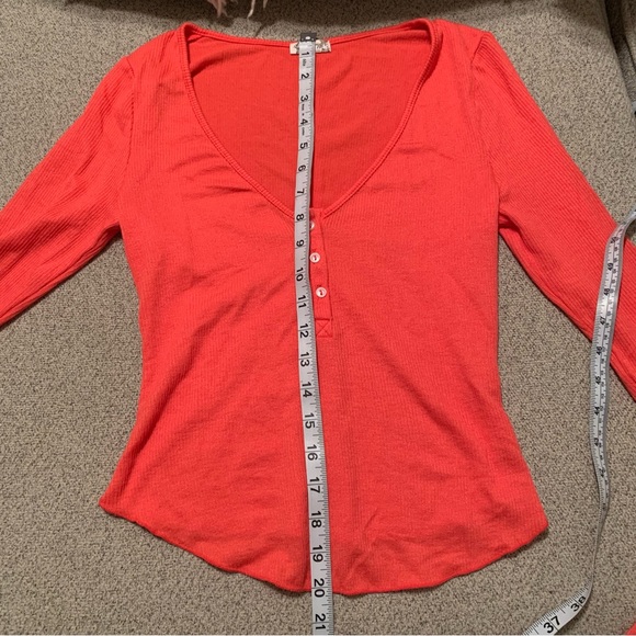 NWOT Free People Intimately Keep It Basic Coral Long Sleeve Henley - Picture 8 of 11